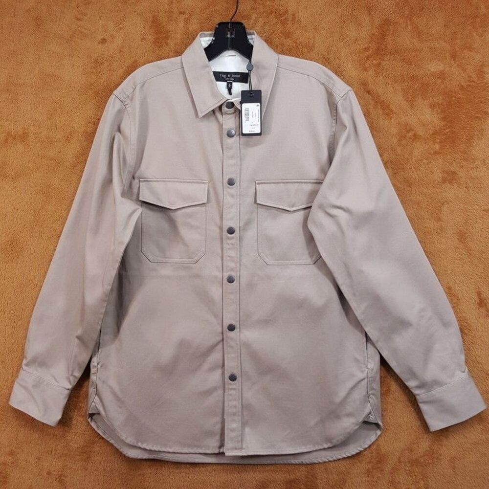 RAG & BONE Shirt Mens Small Tan Canvas Snap Button Up Overshirt CPO $298 - Picture 2 of 6